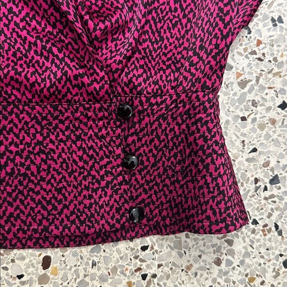 90’s vintage wrap blouse top magenta pink black print small s - Picture 6 of 7